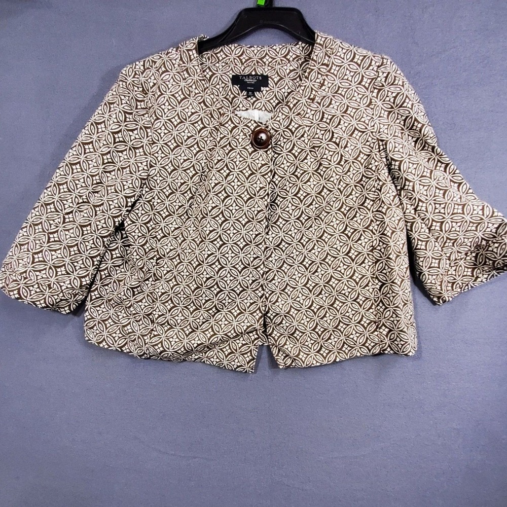 Talbots Women's 8P Cotton Blend Swing Jacket / Cropped Blazer Brown Stretch